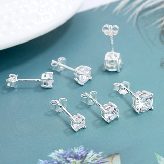 Brincos de ouro 14K sobre prata esterlina com diamantes simulados, conjunto de 3 (6 peças no total)