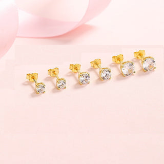 Brincos de ouro 14K sobre prata esterlina com diamantes simulados, conjunto de 3 (6 peças no total)