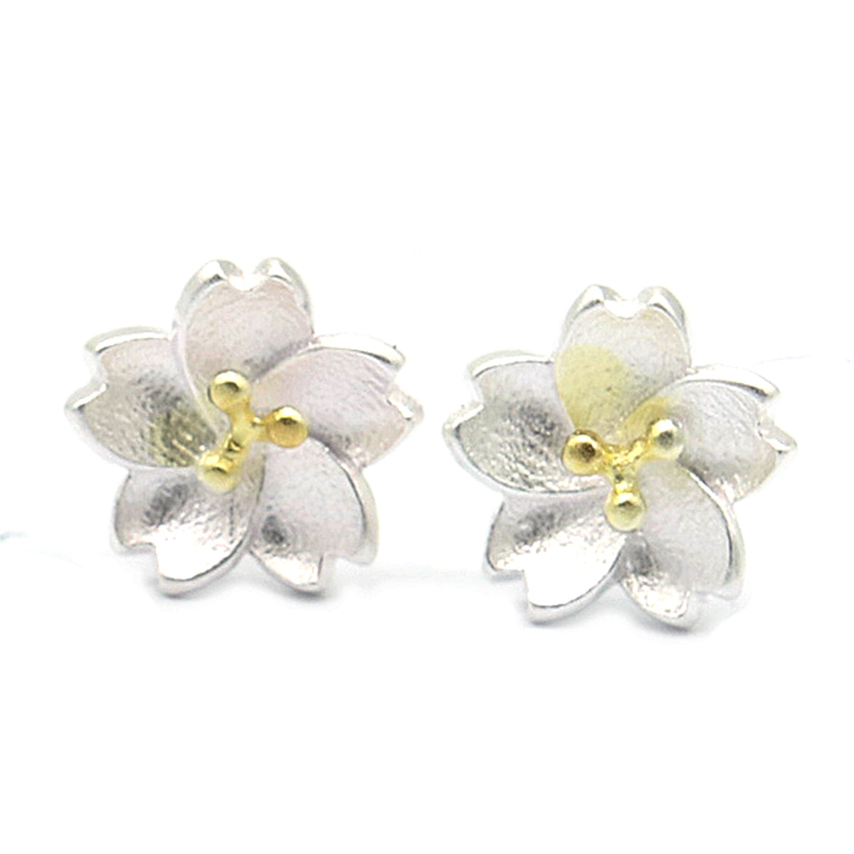 Brincos florais em prata esterlina e ouro 14K