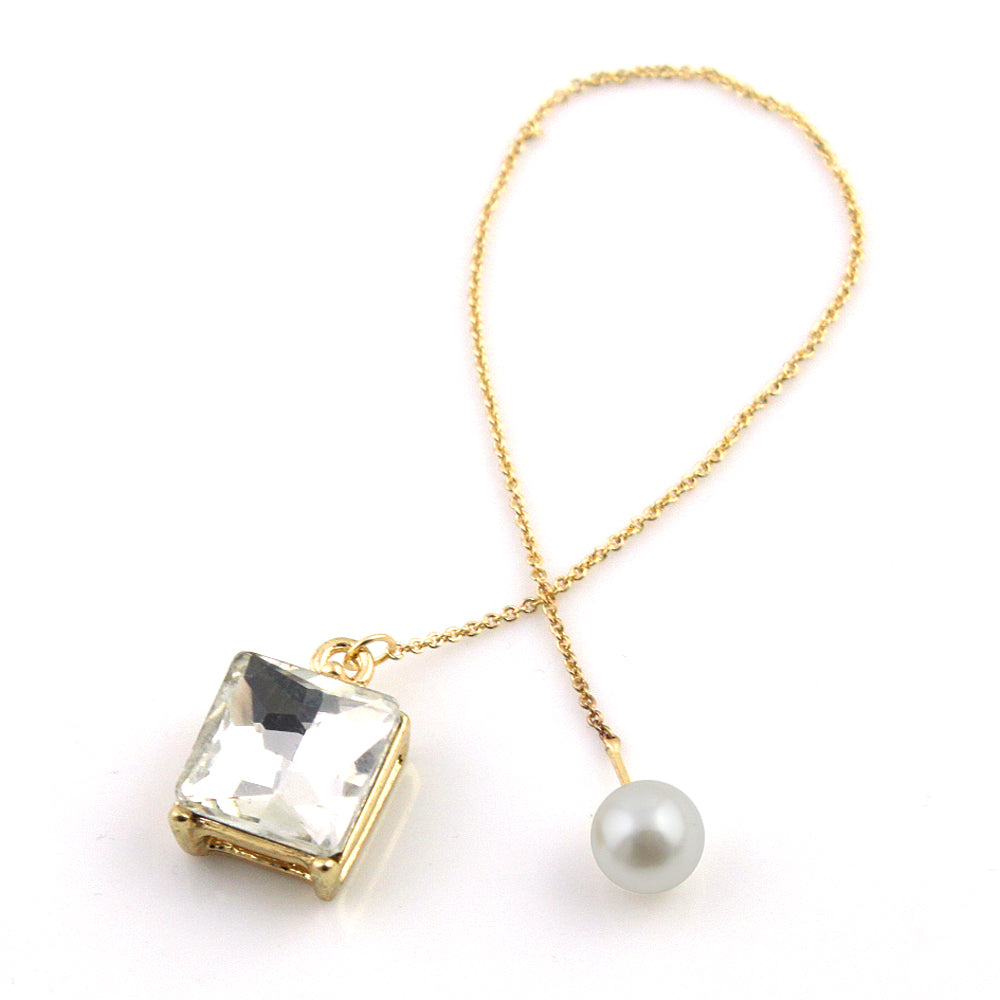 Brinco de rubi e pérola com corrente pull through