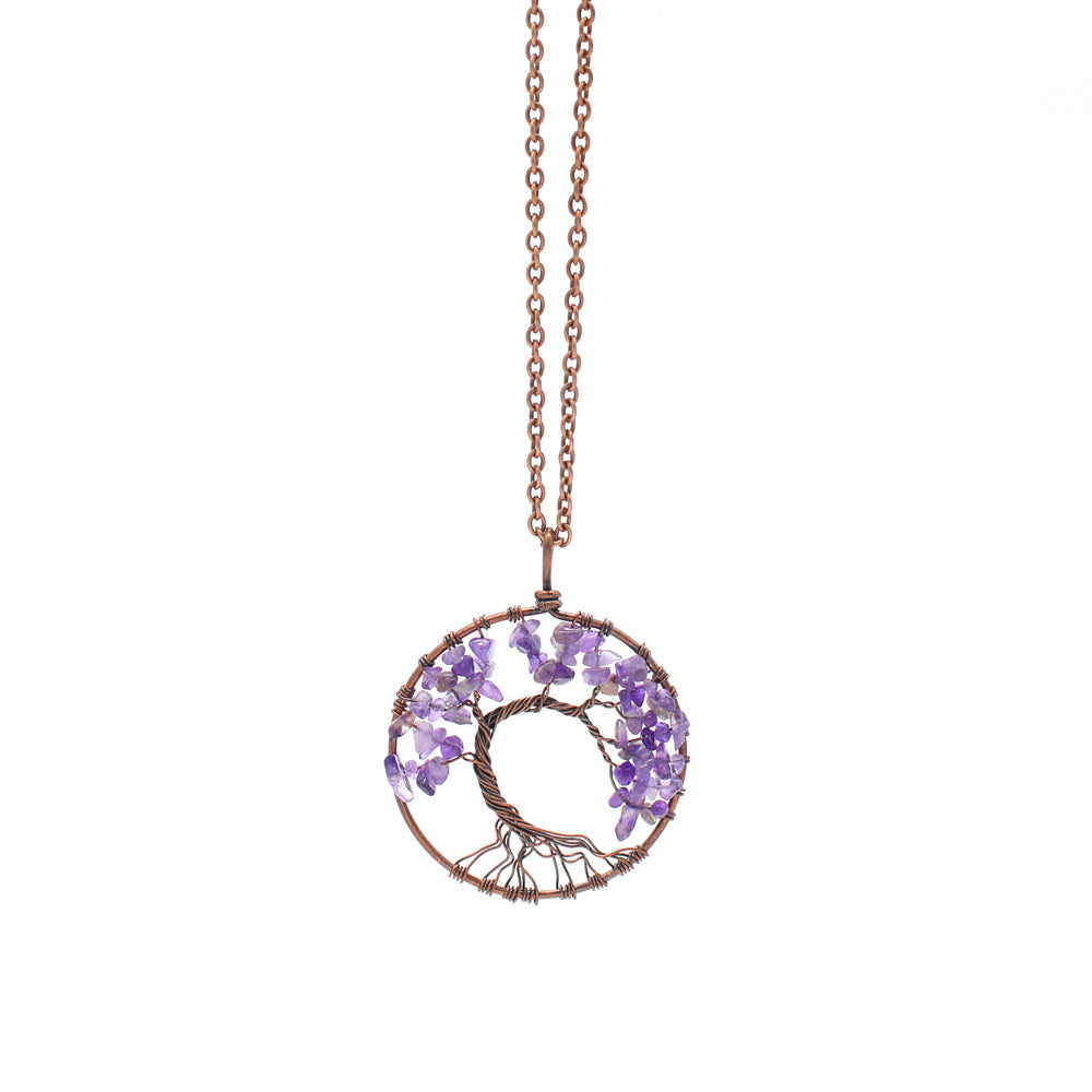 Colar com pingente de árvore da vida feito à mão com pedras preciosas genuínas e chakras