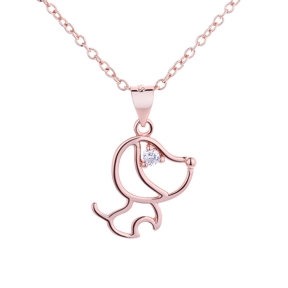 Colar com pingente de cachorro banhado a ouro branco e rosa com cristal Swarovski