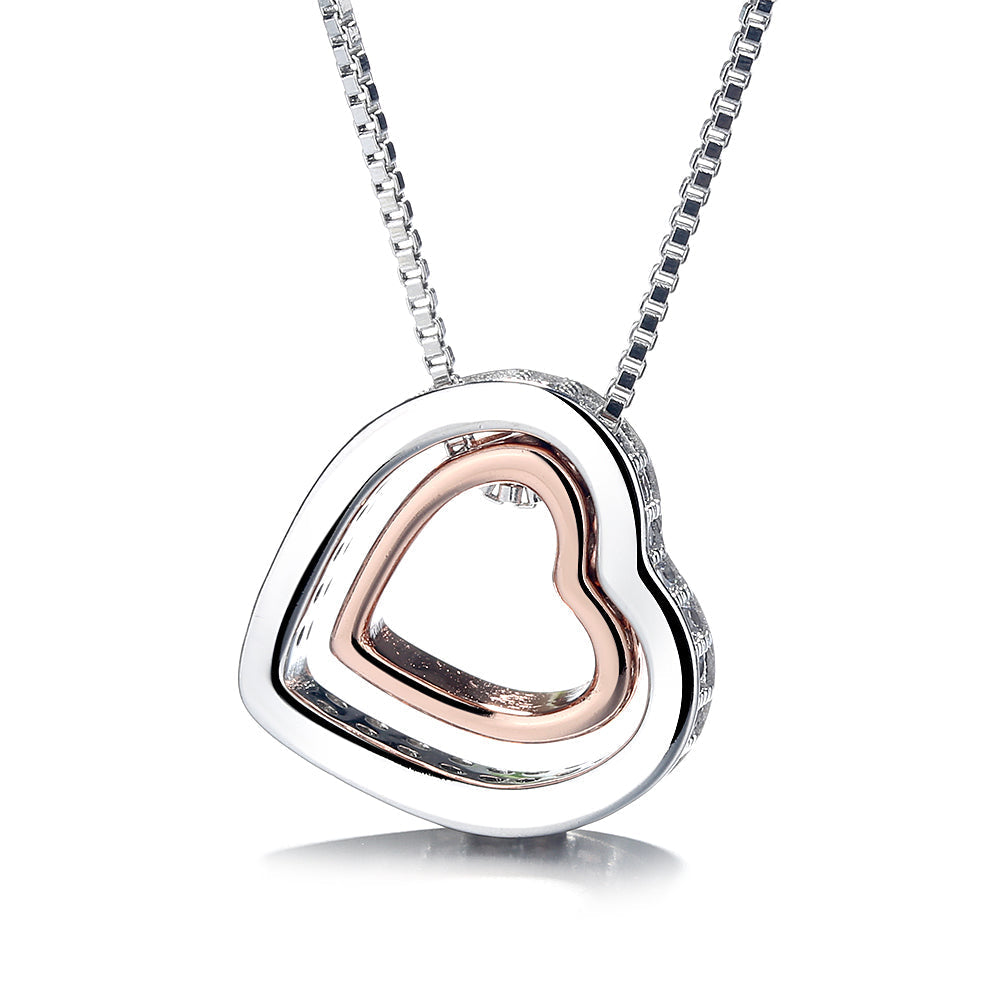 Colar de cristal em dois tons com coração em ouro branco e rosa 18K com a inscrição "Te amo"