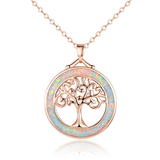 Fiery Opal Tree of life Pendant Necklace