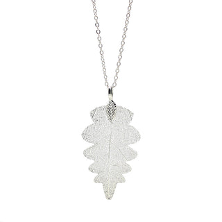 24" Handmade Natural Oak Leaf Pendant Necklace in White Gold