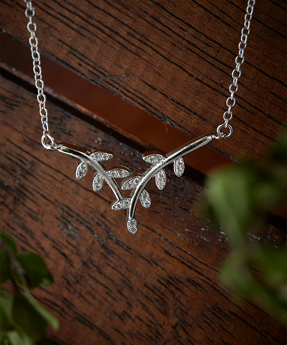 Colar de folha de cristal genuíno de prata esterlina