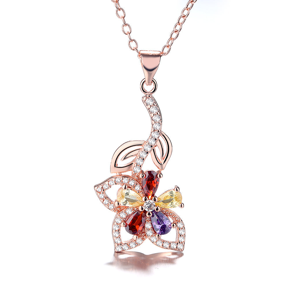 Colar com pingente de cristal multicolorido em ouro rosa 18k sobre prata esterlina
