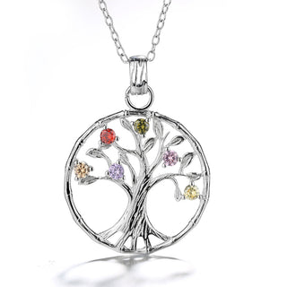 18k Rose Gold and Sterling Silver Multi-Color Gemstone Tree of Life Pendant Necklace