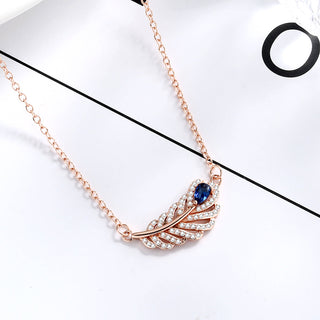 Sterling Silver and 14K Rose Gold Sapphire Leaf Pendant Necklace