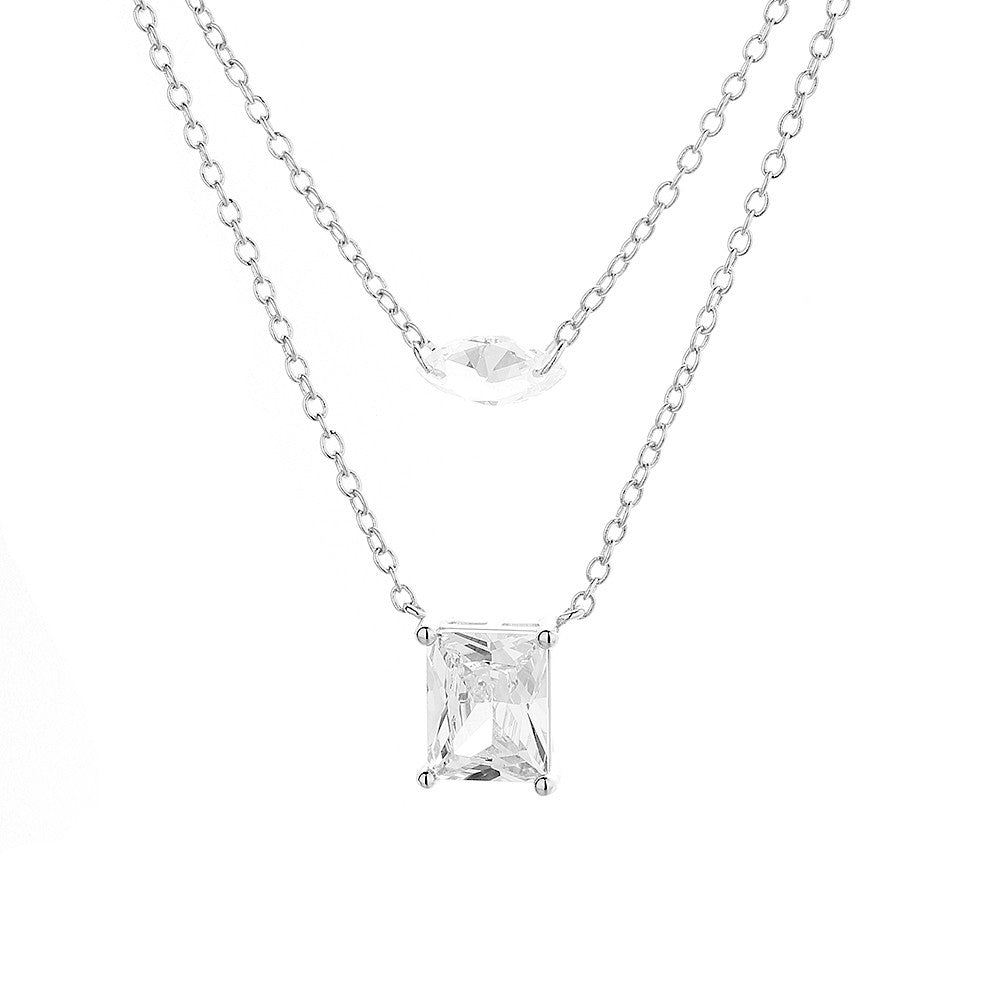 Colar com pingente em camadas banhado a ouro 14K e cristais Preciosa