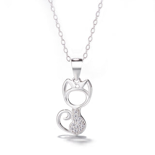 Colar com pingente de gato em prata esterlina e cristal Swarovski