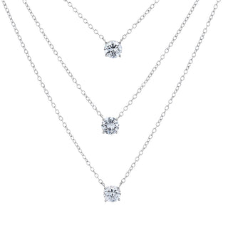 Sterling Silver and Tri-Tone Three Layer Necklace with Swarovski