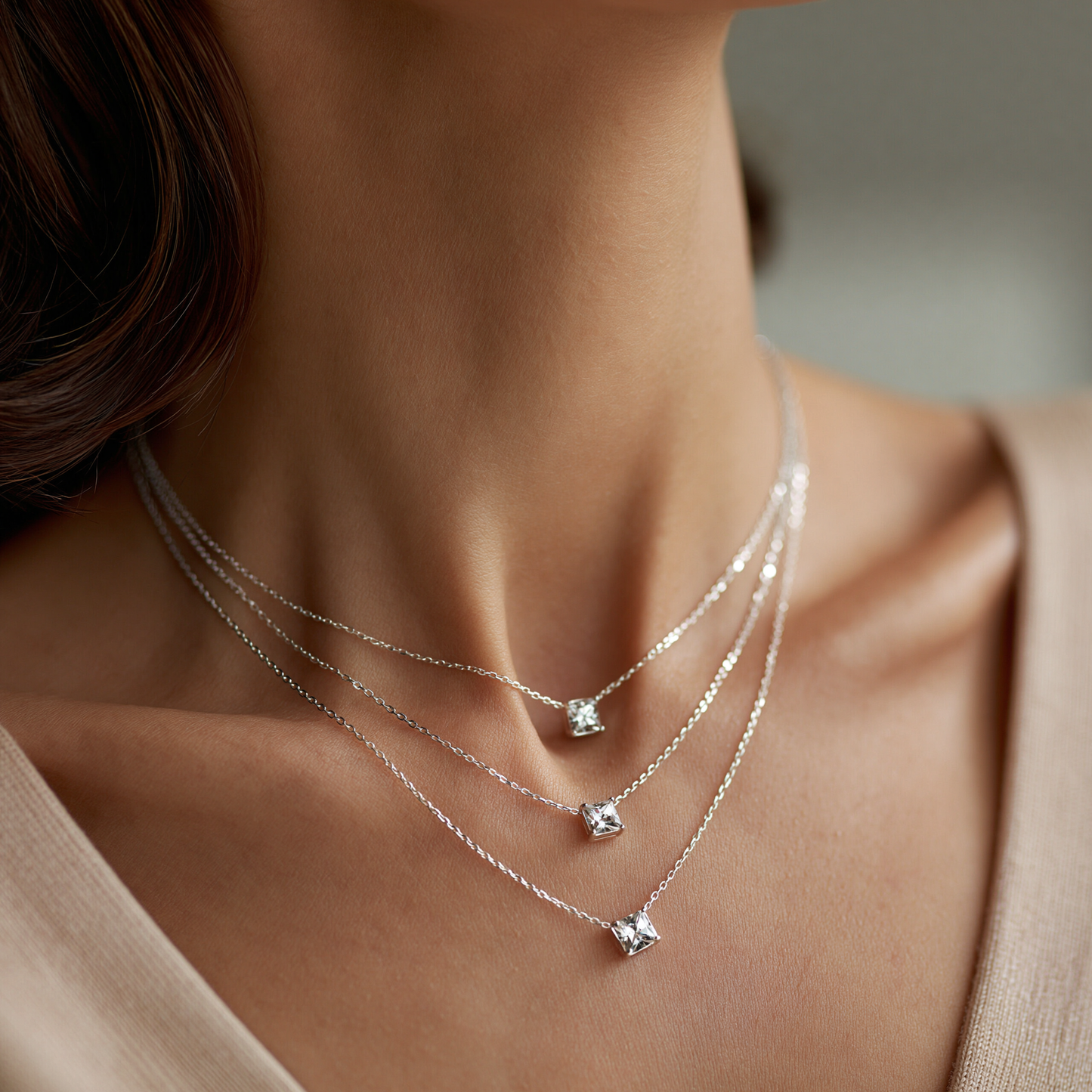 Colar de três camadas em prata esterlina e três tons com Swarovski