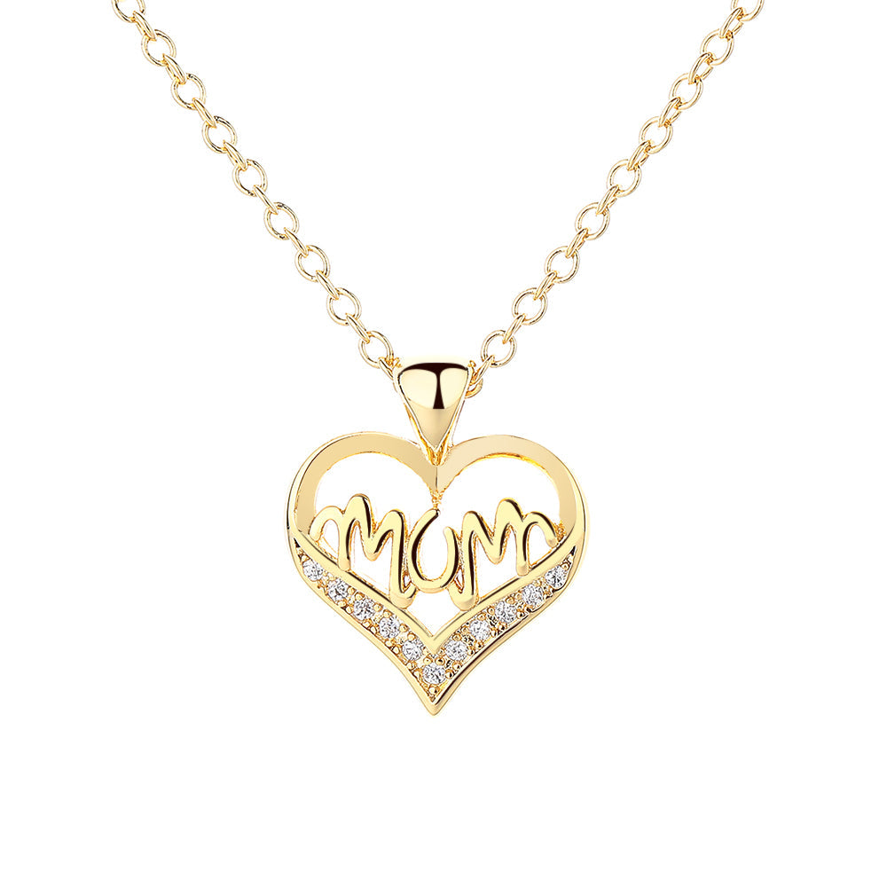 Colar com pingente de coração de mãe em ouro 14k e prata esterlina com cristal Swarovski