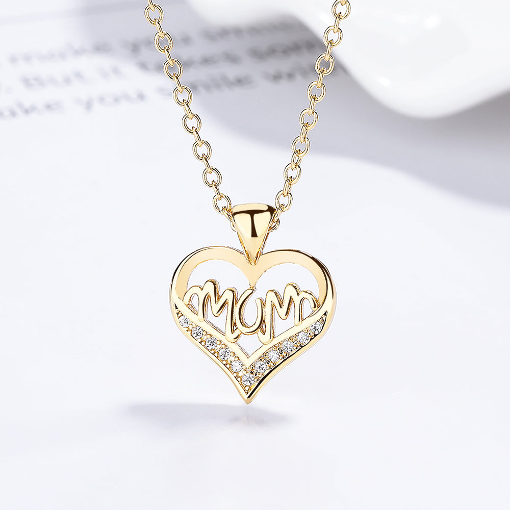 Colar com pingente de coração de mãe em ouro 14k e prata esterlina com cristal Swarovski