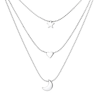 14K Gold and Sterling Silver Star Heart & Moon Necklace