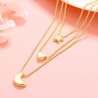 14K Gold and Sterling Silver Star Heart & Moon Necklace