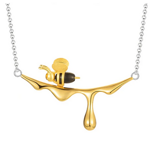14K Gold and Sterling Silver Bee Pendant Necklace
