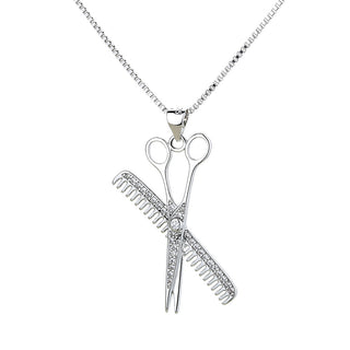 14K Gold and Sterling Silver Hair Stylist Necklace with Swarovski Crystals