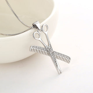 14K Gold and Sterling Silver Hair Stylist Necklace with Swarovski Crystals