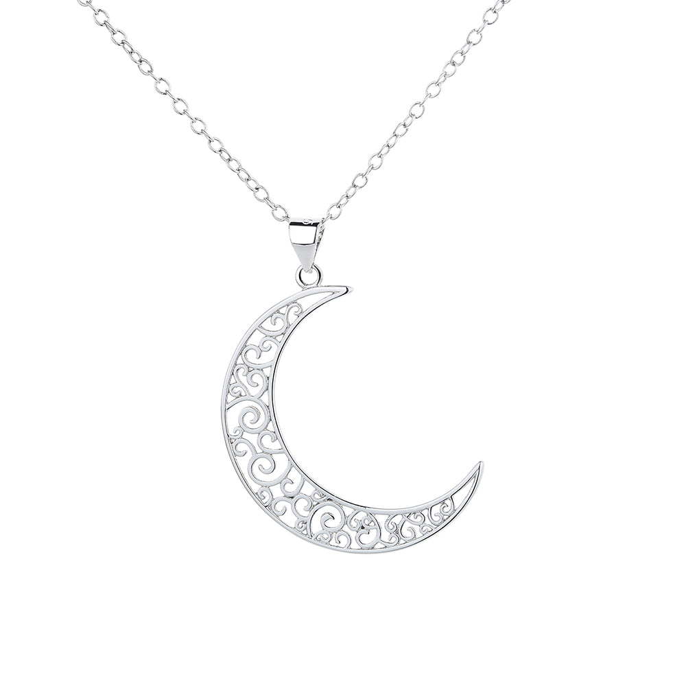 Colar com pingente de lua em filigrana de prata esterlina