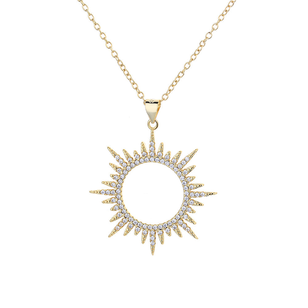 Colar com pingente Sunburst em ouro 14k e prata esterlina com cristais