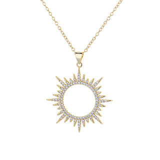 14k Gold And Sterling Silver Sunburst Pendant Necklace with crystals