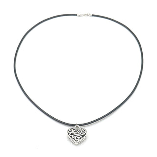 Sterling Silver and Leather Artisan Heart Pendant Necklace