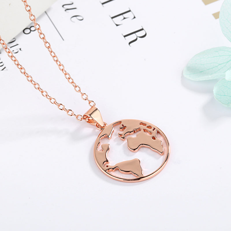 Colares com pingentes World em prata esterlina e ouro rosa