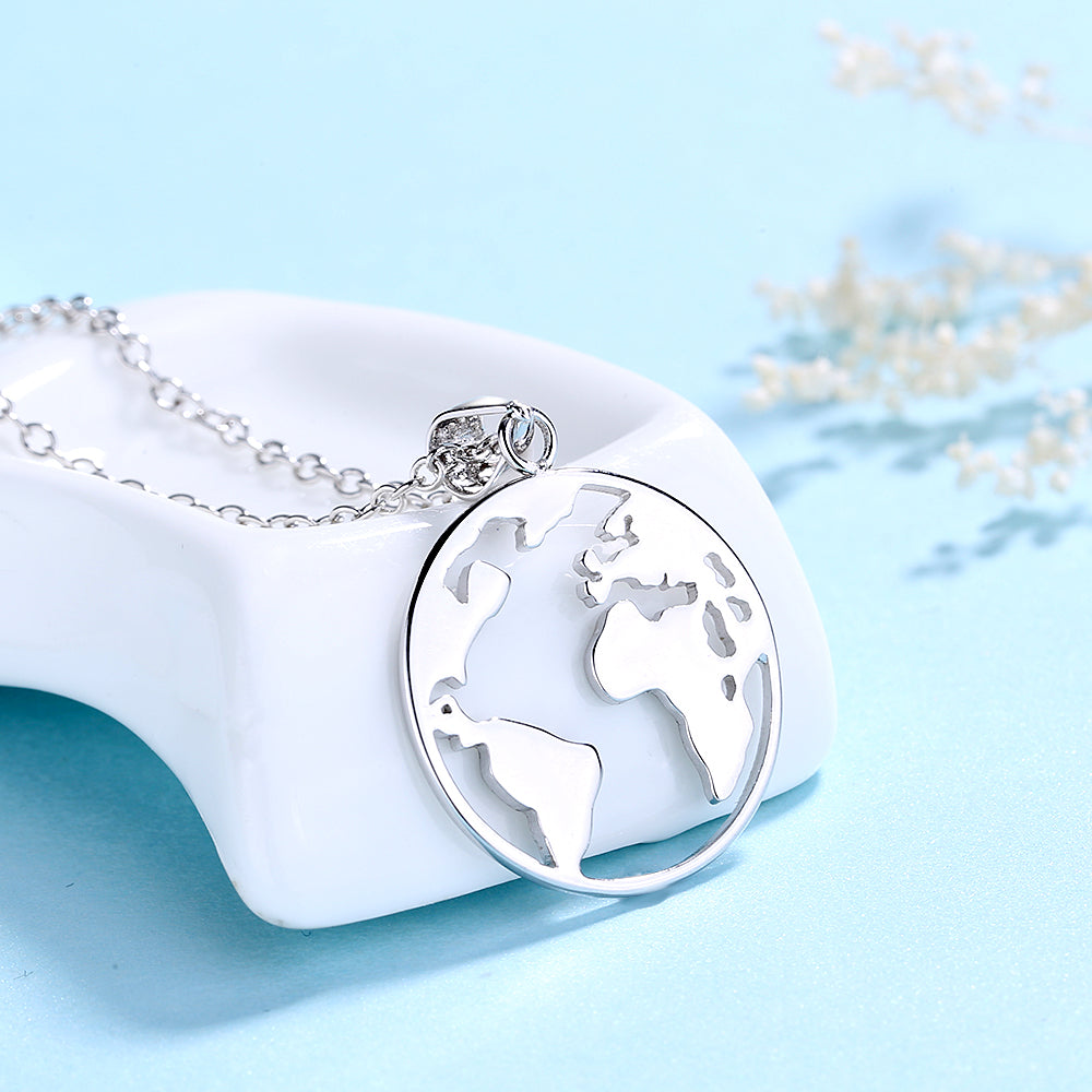 Colares com pingentes World em prata esterlina e ouro rosa