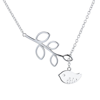 Sterling Silver Lariat Bird and Leaf Pendant Necklace