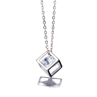 Sterling Silver Genuine Crystal Solitaire Floating Pendant Necklace