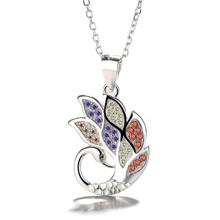 Sterling Silver Multi-Colored Genuine Crystal Swan Pendant Necklace