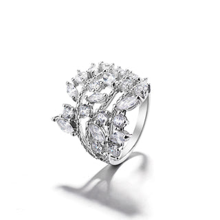 14K White Gold Plated Crystal Plated Leaf Ring Made with crystals
