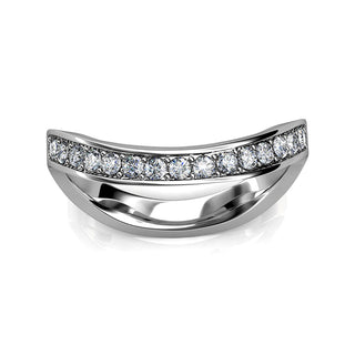 Anel de cristal Swarovski cravejado de ondas do oceano em ouro branco 18K