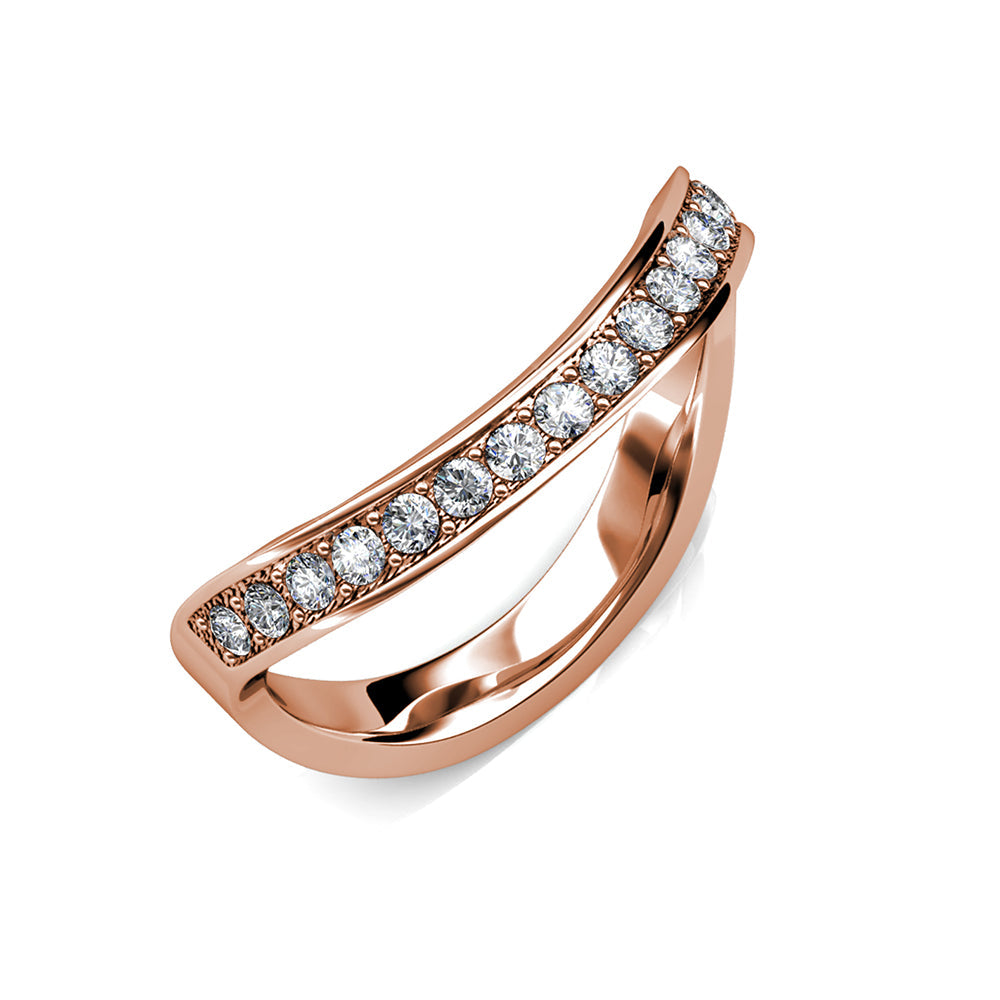 Anel de cristal Swarovski cravejado Ocean Wave em ouro rosa 18K