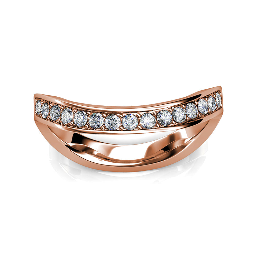 Anel de cristal Swarovski cravejado Ocean Wave em ouro rosa 18K