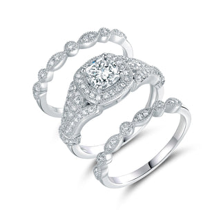 Aliança de casamento de 3 peças com cristais em ouro branco 18K