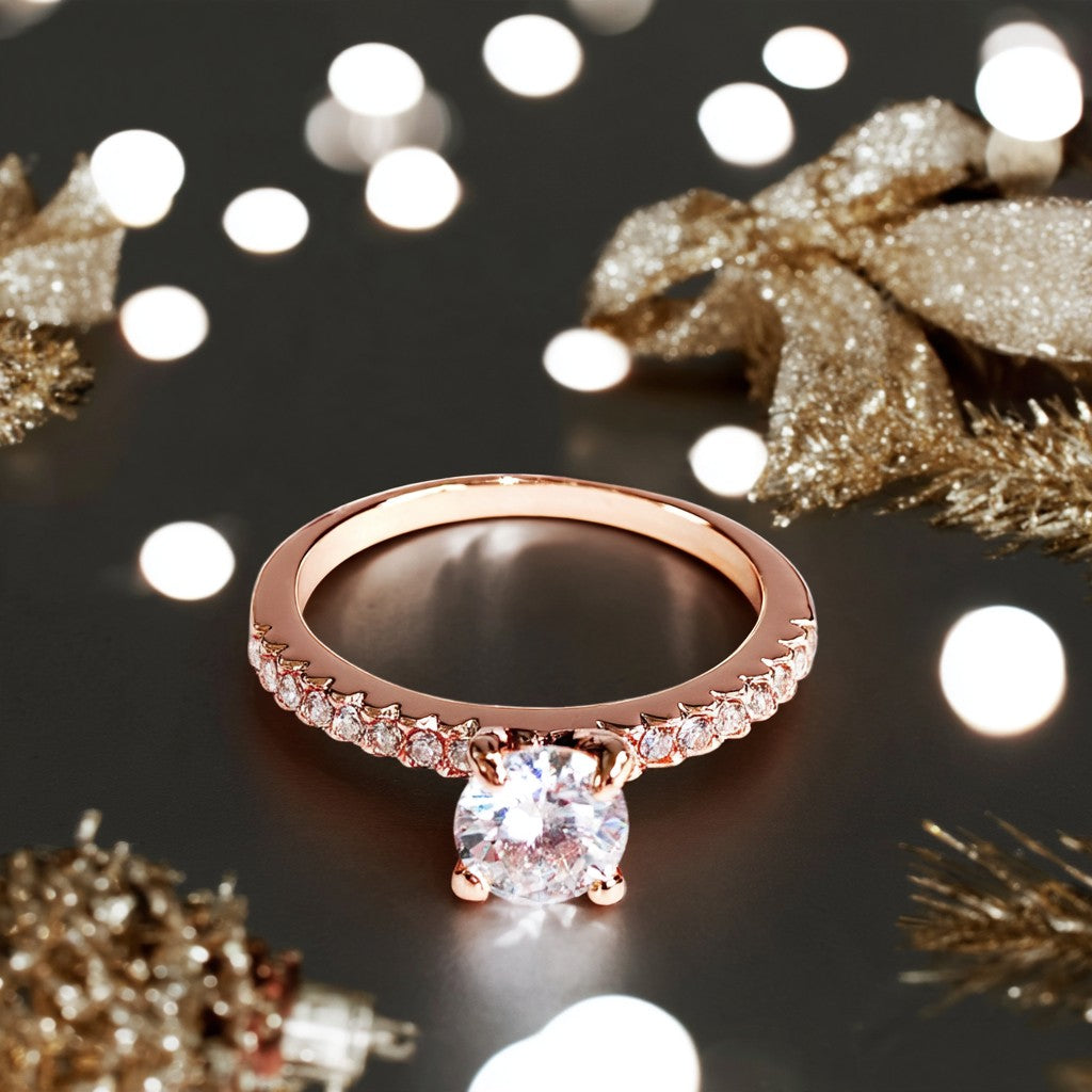 Anel de noivado em ouro rosa 14K com cristais Swarovski