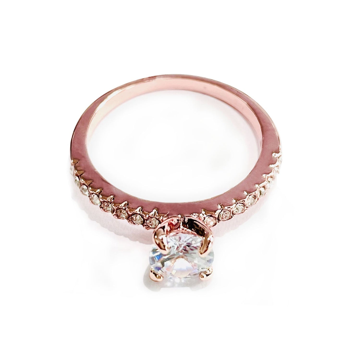 Anel de noivado em ouro rosa 14K com cristais Swarovski