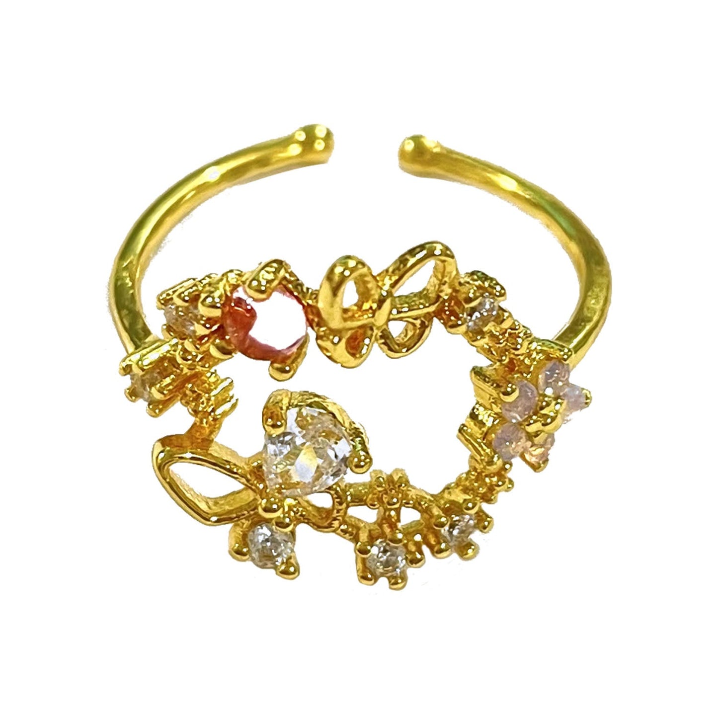Anel ajustável em ouro amarelo ou rosa 14K com cristais Swarovski