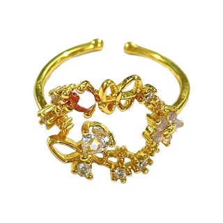 14K Yellow or Rose Gold Adjustable Ring with Crystals from Swarovski