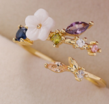 Anel ajustável em ouro 14K com cristais Swarovski