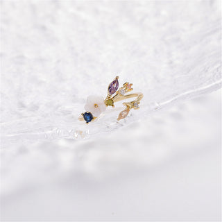 Anel ajustável em ouro 14K com cristais Swarovski