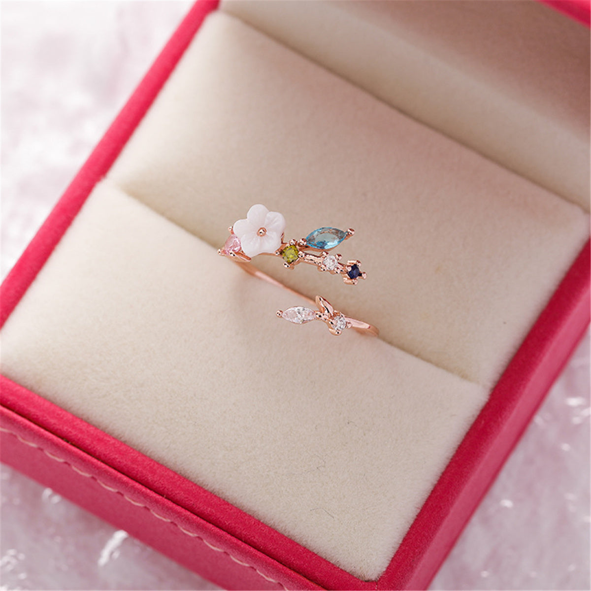 Anel ajustável em ouro 14K com cristais multicoloridos da Swarovski