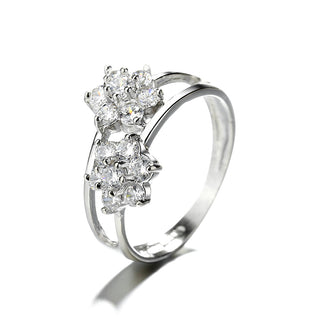 Anel de prata esterlina com flor e cristais Swarovski