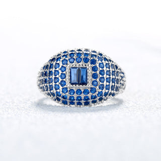 Sterling Silver Pave Swarovski Crystal Rings With Clear Or Blue Sapphire Stones