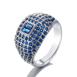 Sterling Silver Pave Swarovski Crystal Rings With Clear Or Blue Sapphire Stones