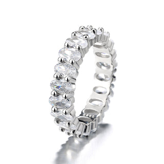 14 KT White Gold Plated Oval Cut Eternity Ring with Swarovski Crystals