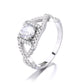 Anel de noivado em prata esterlina com haste dividida e cristal Swarovski Halo